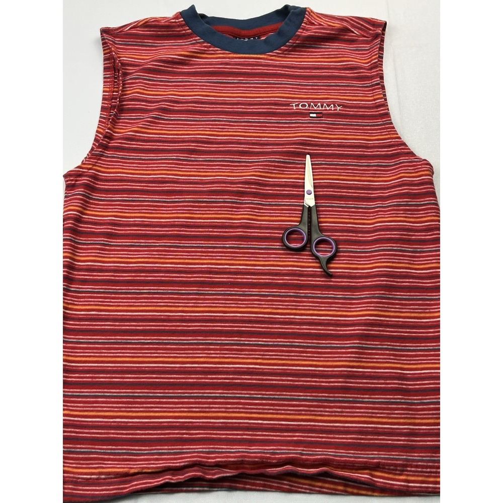 Tommy Hilfiger Y2K Striped Sleeveless Tank Top Sz Med Red Cotton Logo Retro 90s - Picture 10 of 10